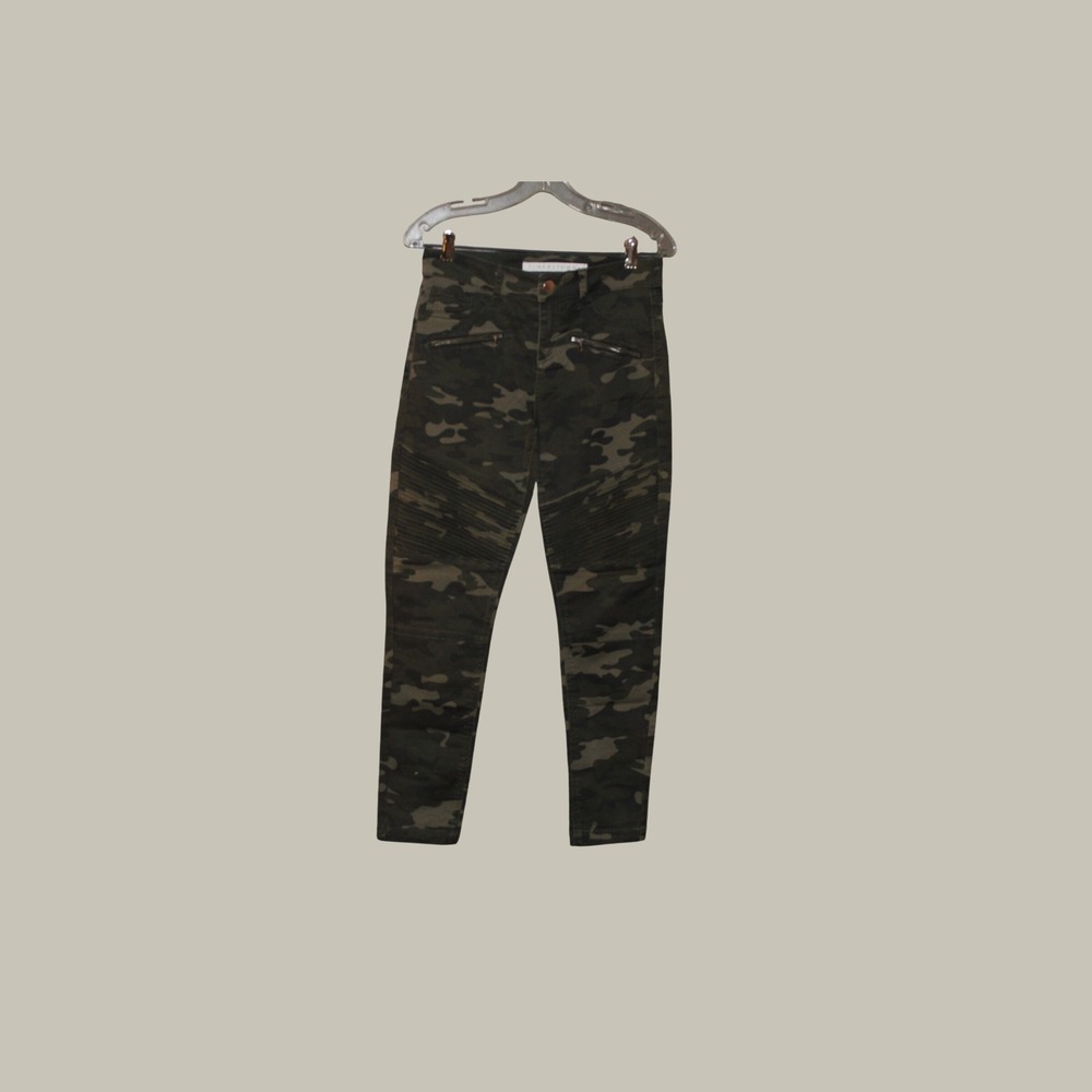 Tinseltown Womens Camo Moto Skinny Pants Green Camouflage Ribbed Knee Size 7